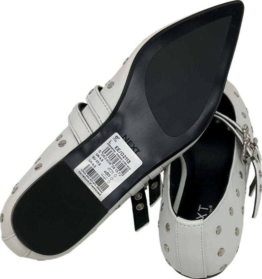 Next White Standard Fit Forever Comfort® Point Toe Stud Mary Jane Shoes UK 4.5 EU 37.5 👠
