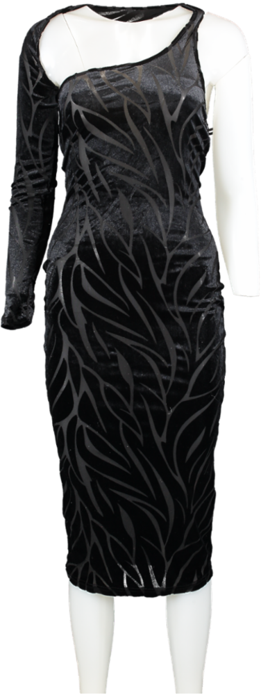 SHEIN Black Mesh And Velvet Mini Dress With One Arm UK XS
