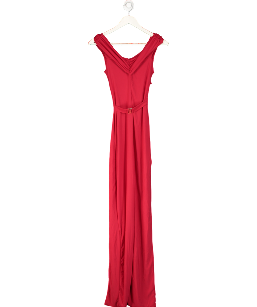 Club L  Burgundy Halter Neck Bardot Maxi Dress With Thigh Split UK 10