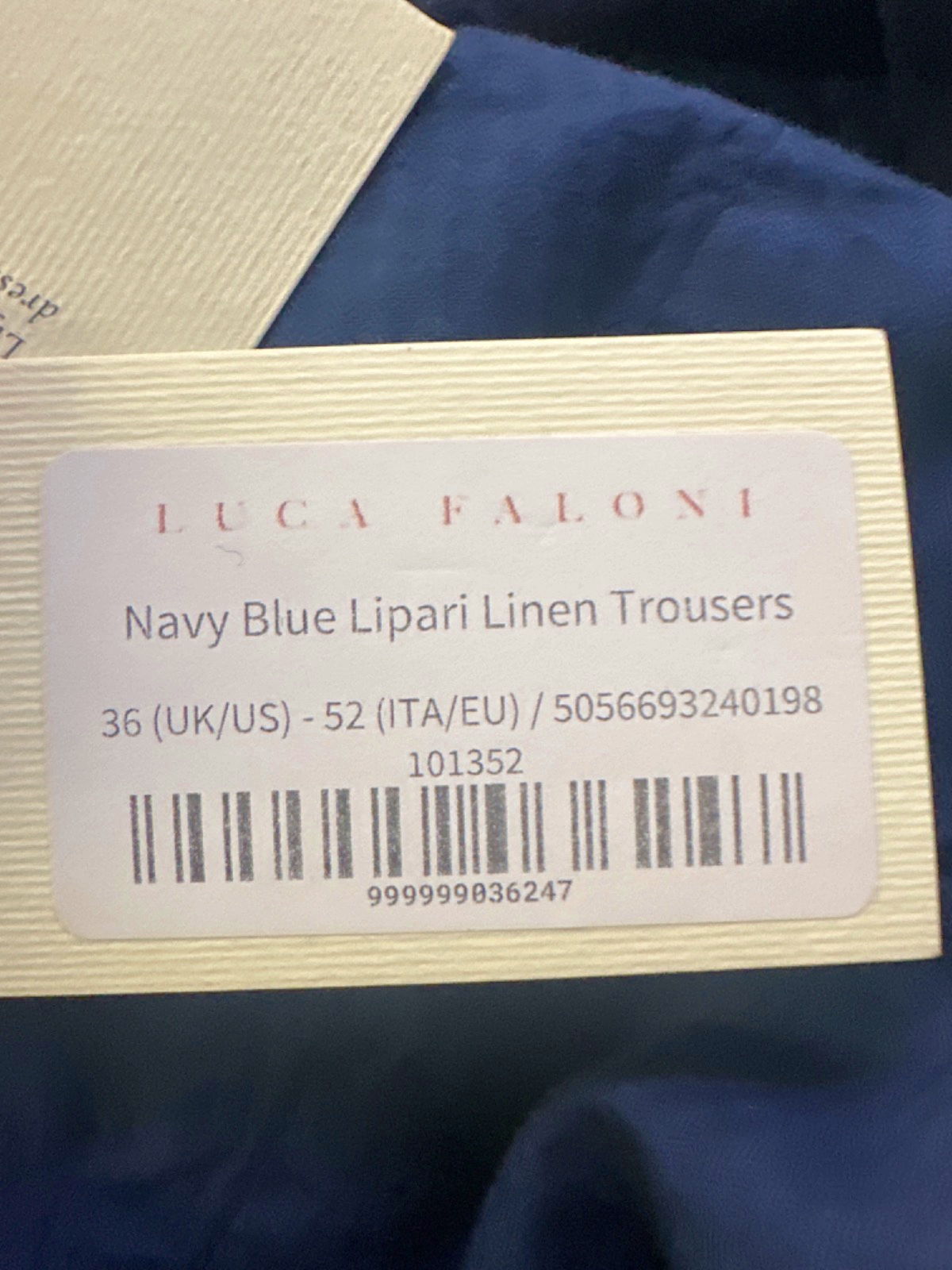 Luca Faloni Navy Blue Lipari Linen Trousers UK W36
