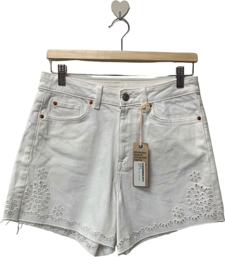 Marks & Spencer White Cotton Stretch Embroidered Shorts UK 10