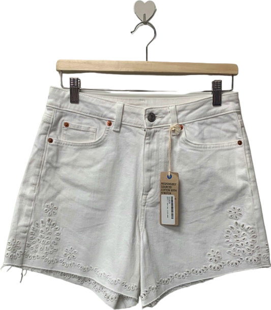 Marks & Spencer White Cotton Stretch Embroidered Shorts UK 10