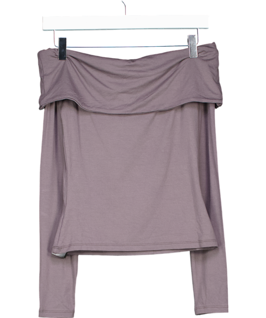NA-KD Grey Off Shoulder Soft Line Long Sleeve Top UK XS