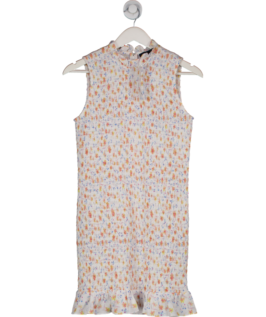 French Connection White Camille Verona Crepe Smocked Mini Dress UK S