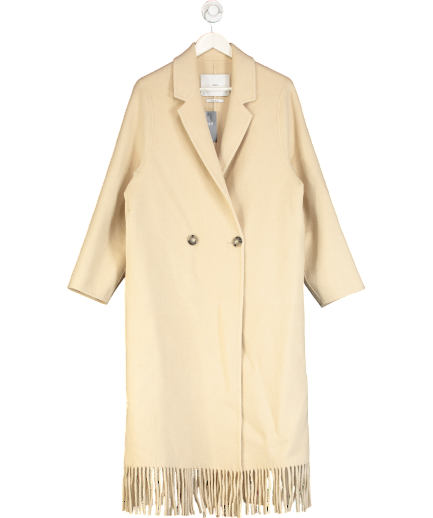 MANGO Cream Fringe Wool-blend Coat UK S