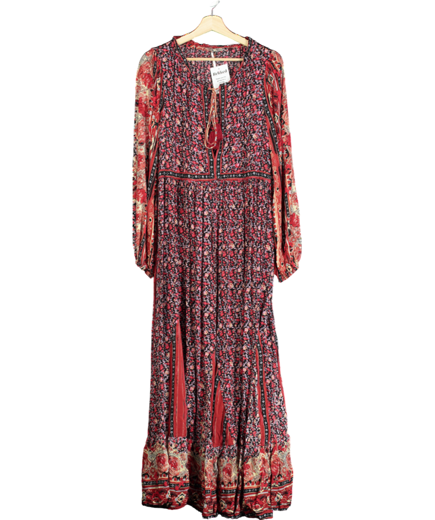 Free People Red Tie Front Floral Maxi Dress UK L