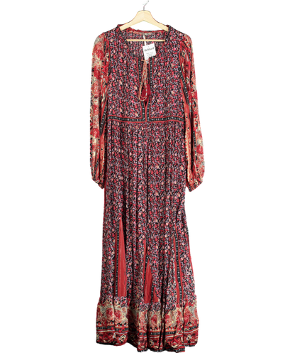 Free People Red Tie Front Floral Maxi Dress UK L