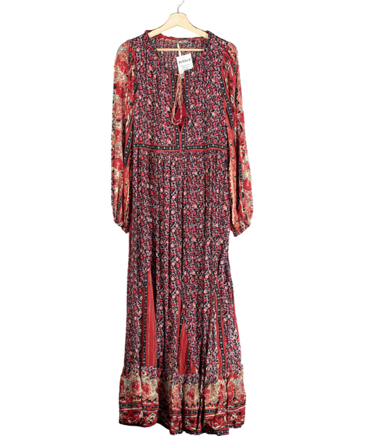 Free People Red Tie Front Floral Maxi Dress UK L