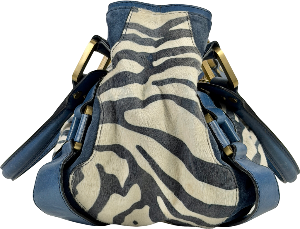 Jimmy Choo Blue Vintage Zebra Pony Hair Shoulder Bag One Size