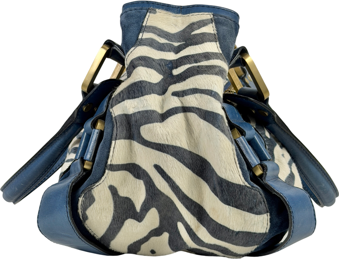 Jimmy Choo Blue Vintage Zebra Pony Hair Shoulder Bag One Size