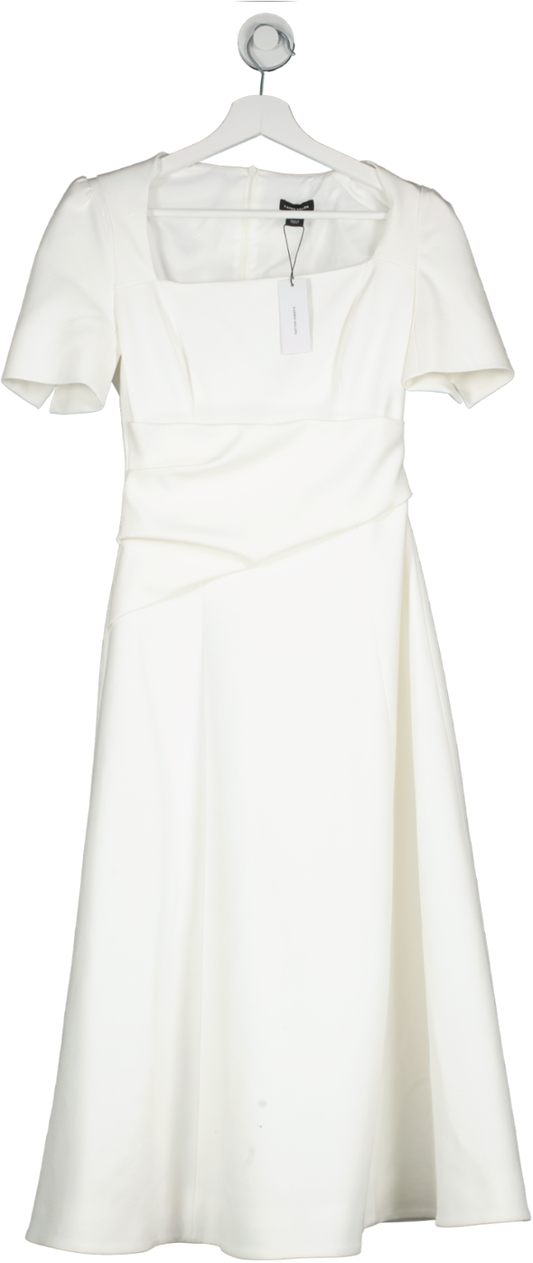 Karen Millen White Structured Crepe Asymmetric Detail Full Skirt Tailored Dress UK 6