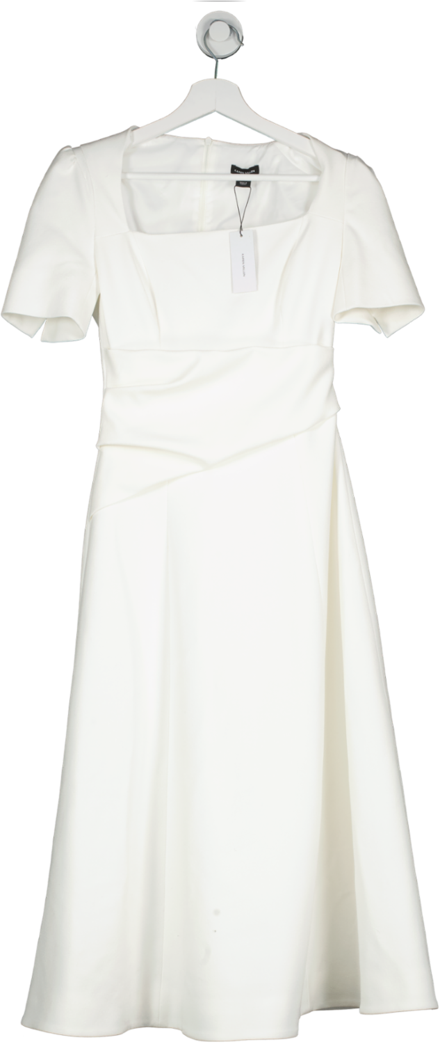 Karen Millen White Structured Crepe Asymmetric Detail Full Skirt Tailored Dress UK 6
