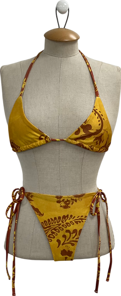 PrettyLittleThing Brown Patterned Triangular Bikini UK 8
