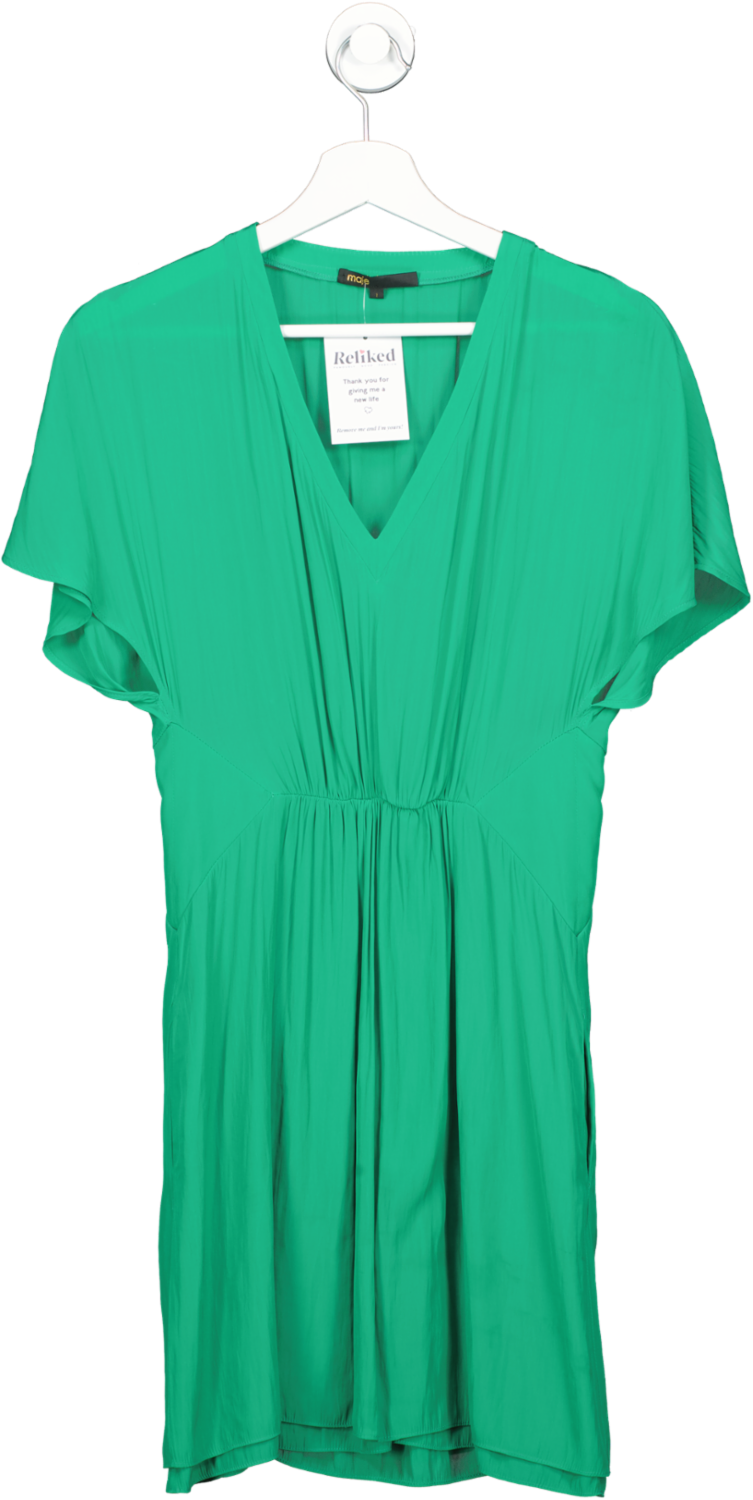 Maje Green V Neck Mini Dress Sz1 UK 8