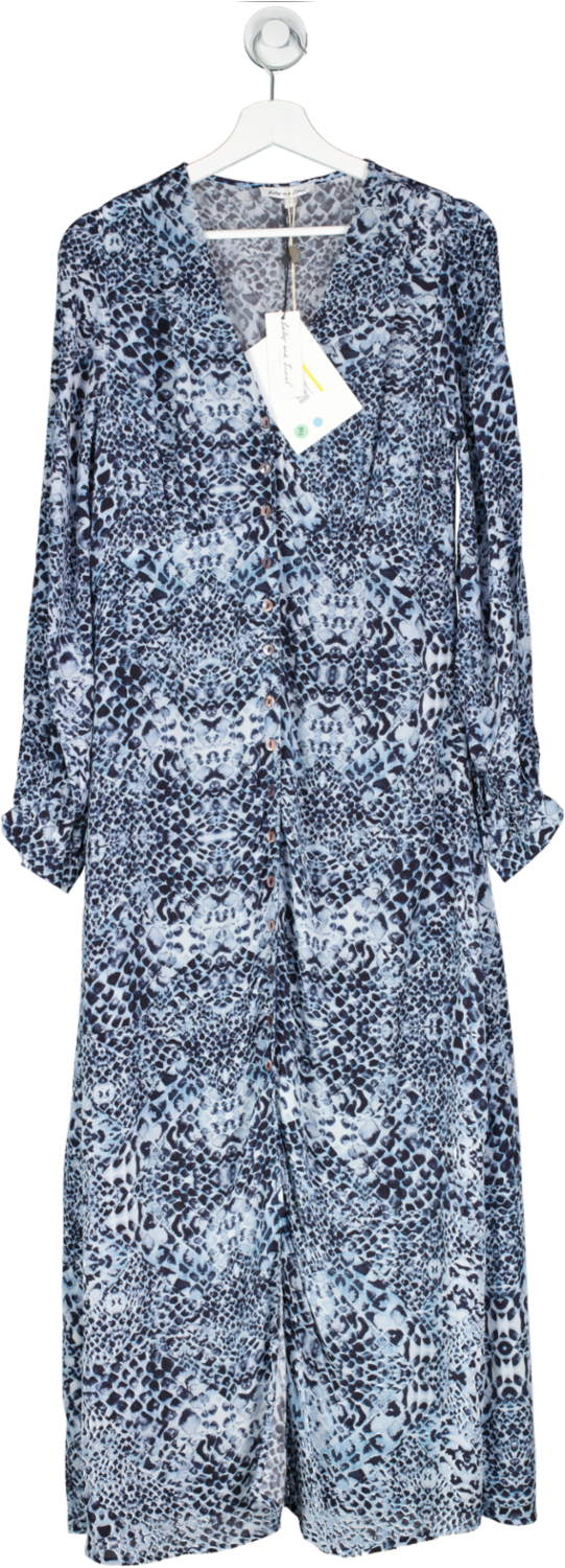lily & Lionel Blue Animal Print Viscose Midi Dress UK S