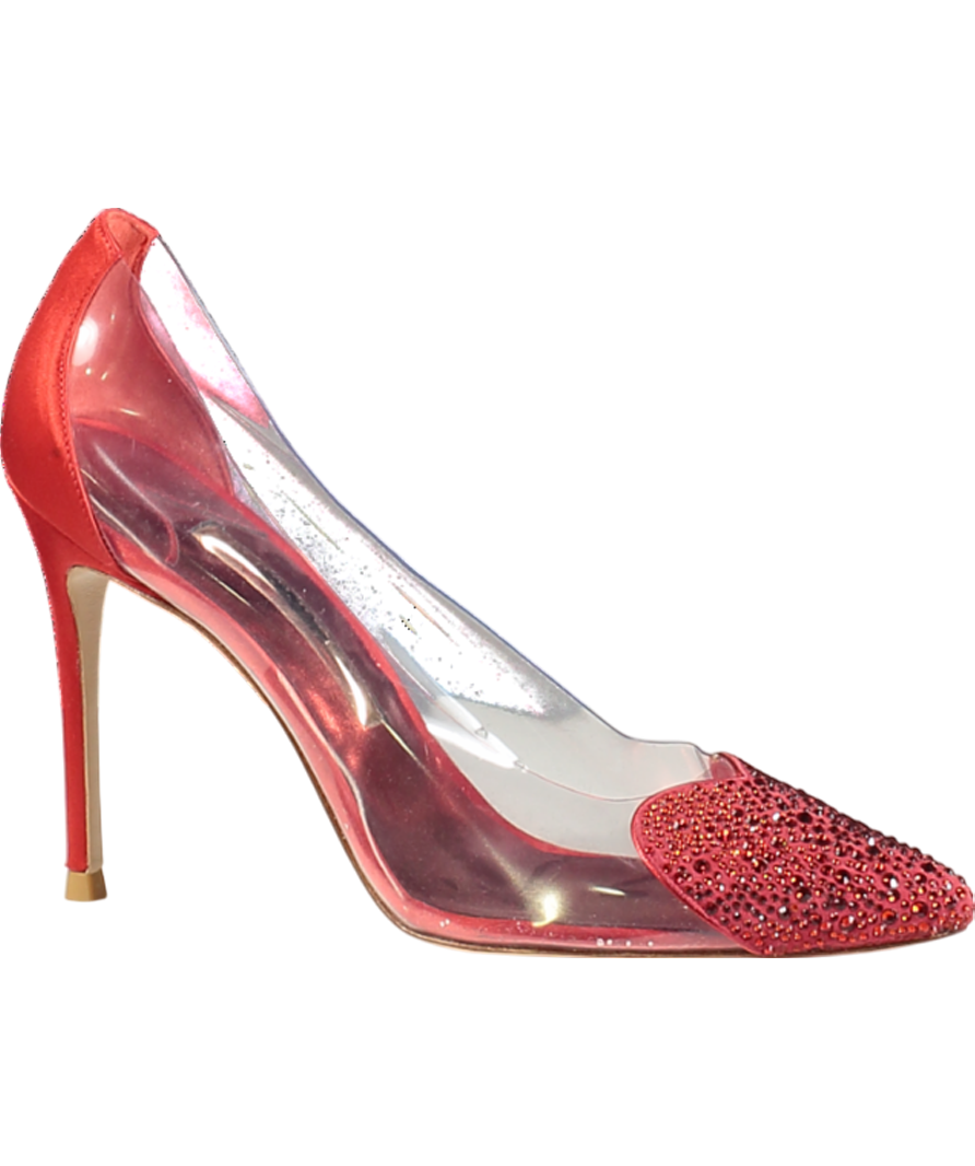 Sophia Webster Red Amora Heart-embellished Leather, Satin And Vinyl Heeled Courts UK 7 EU 40 👠