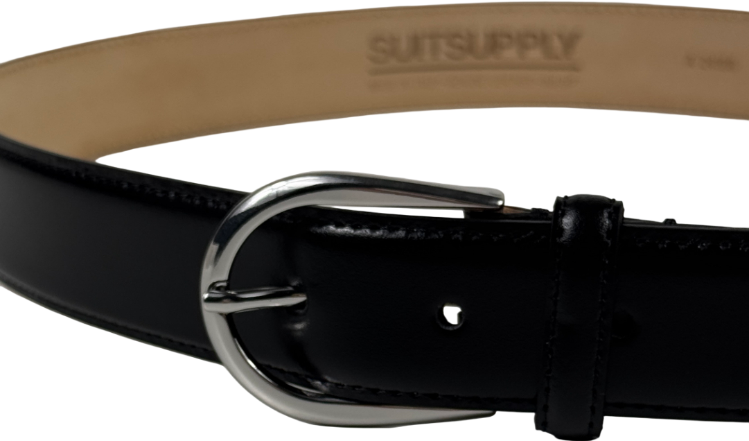SUITSUPPLY Black Smooth Leather Belt UK S