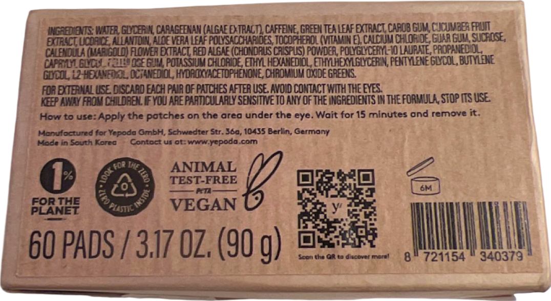 Yepoda The Depuff Eyespresso Depuffing Caffeine and Green Tea Eye Patches 90g