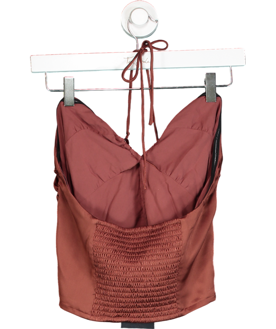 Sezane Brown Pearlena Silk Beaded Top  Cacao UK 8