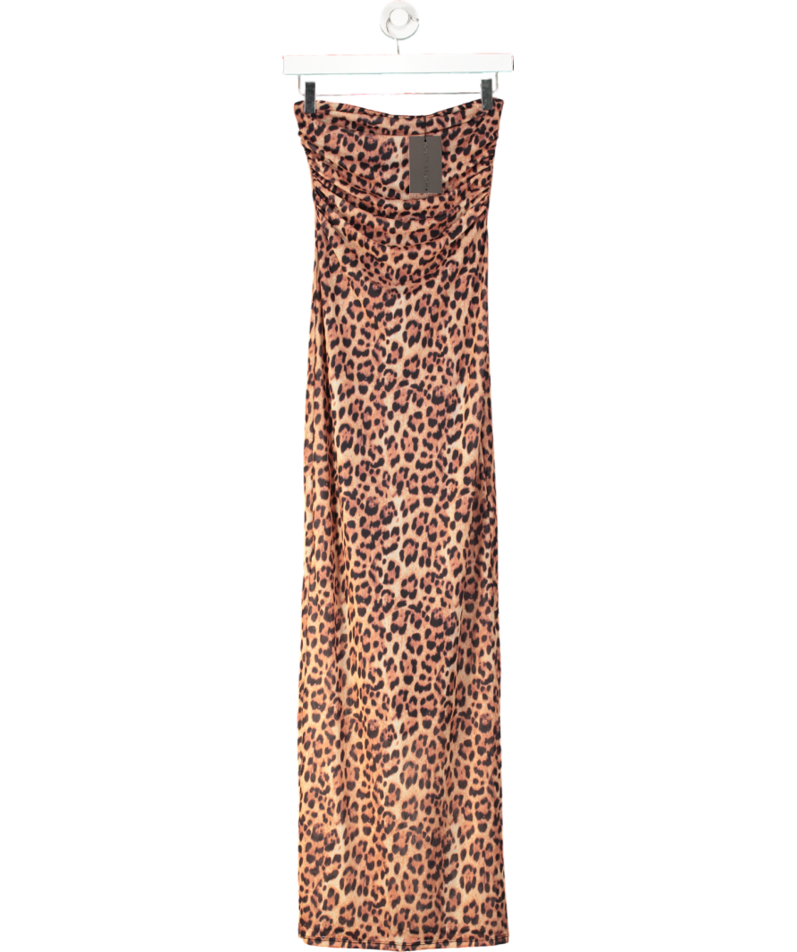 South Beach Brown Printed Mesh Strapless Maxi Dress UK 8