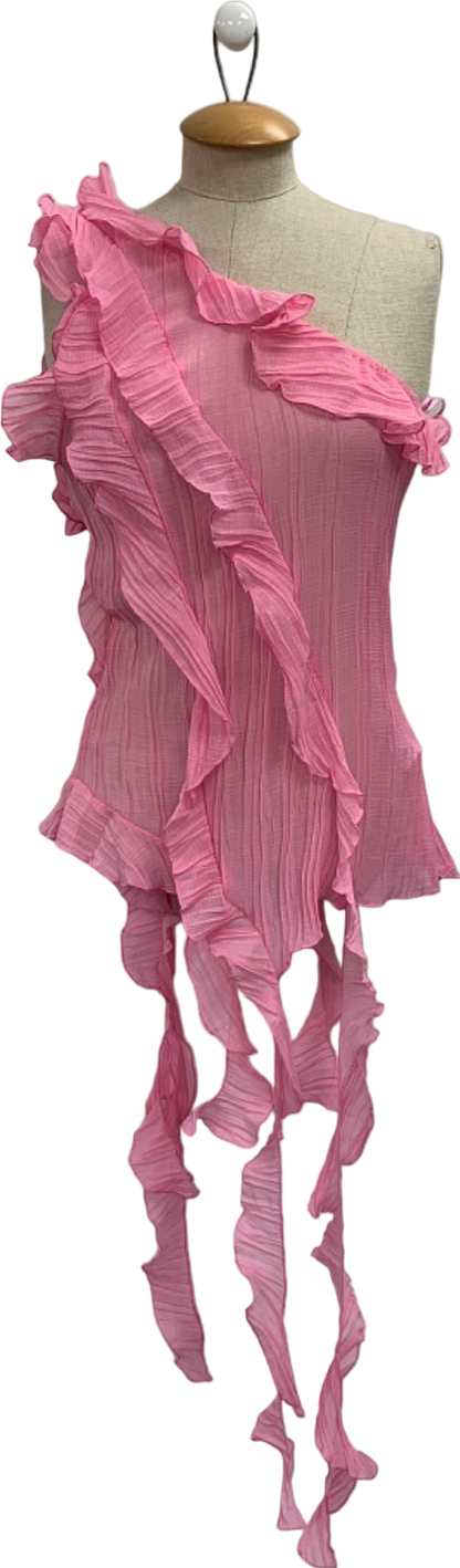 Zara Pink Ruffled One-Shoulder Top UK S