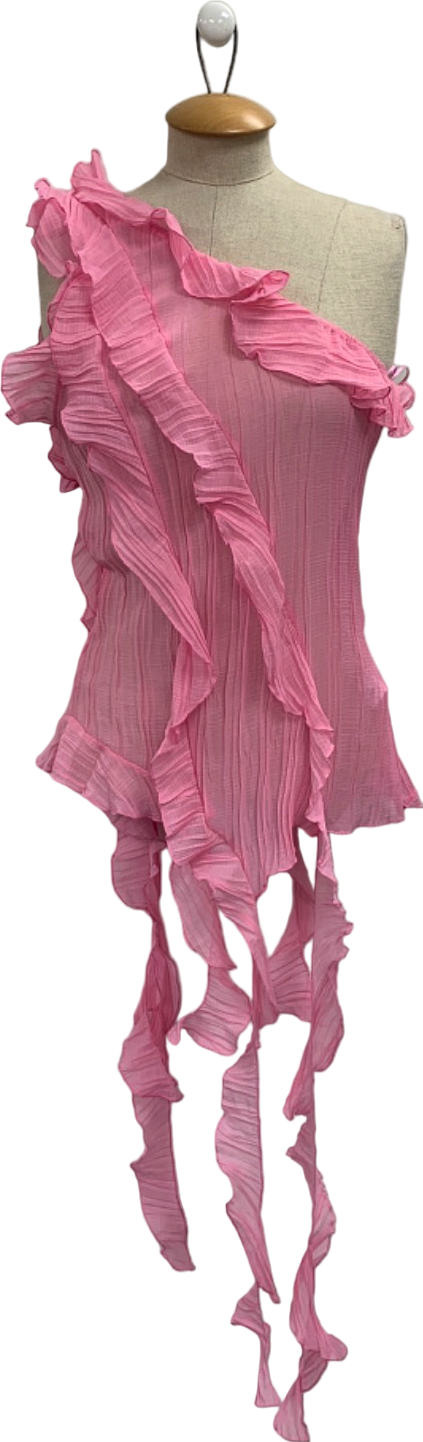 Zara Pink Ruffled One-Shoulder Top UK S