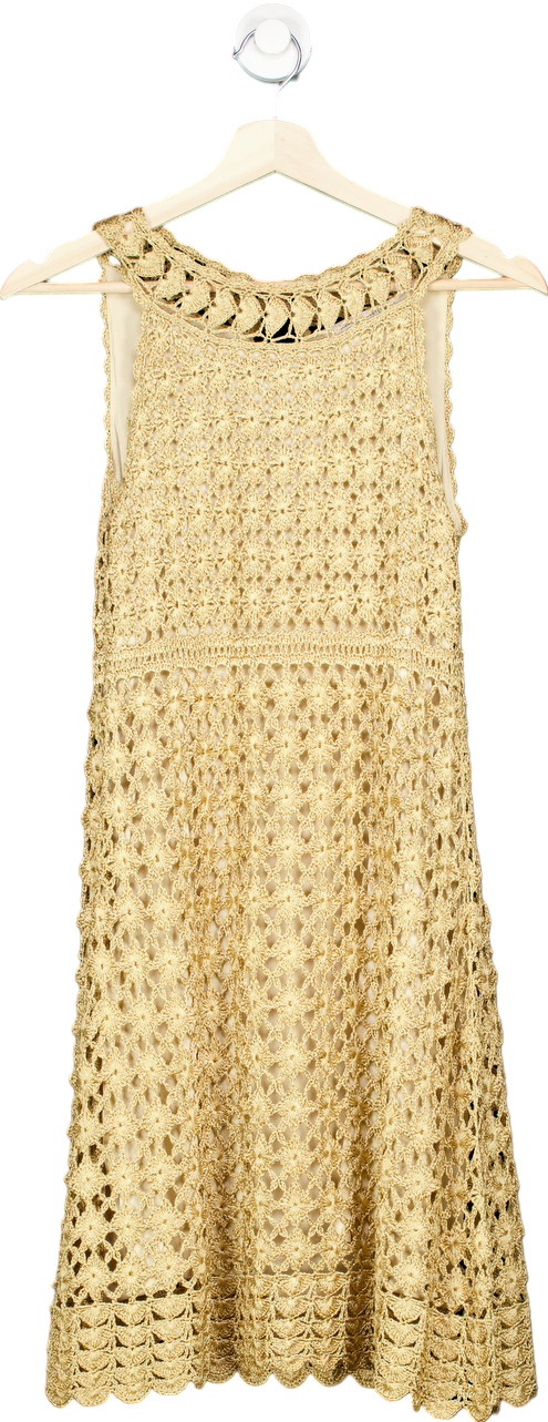 Diane von Furstenberg Gold Crochet Knit Dress M