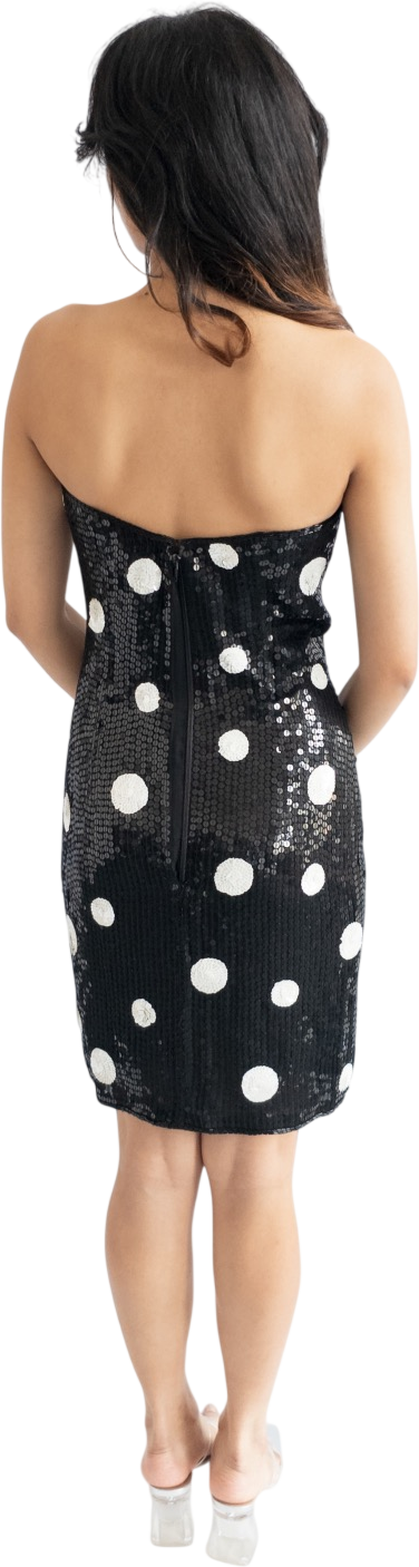 IMAGES Black / White Sequin Polka Dot Mini Dress UK 10