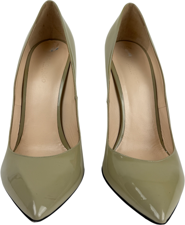BOHOBOCO pale olive Green Slip On Patent Pointed Toe Heels UK 8 EU 41 👠