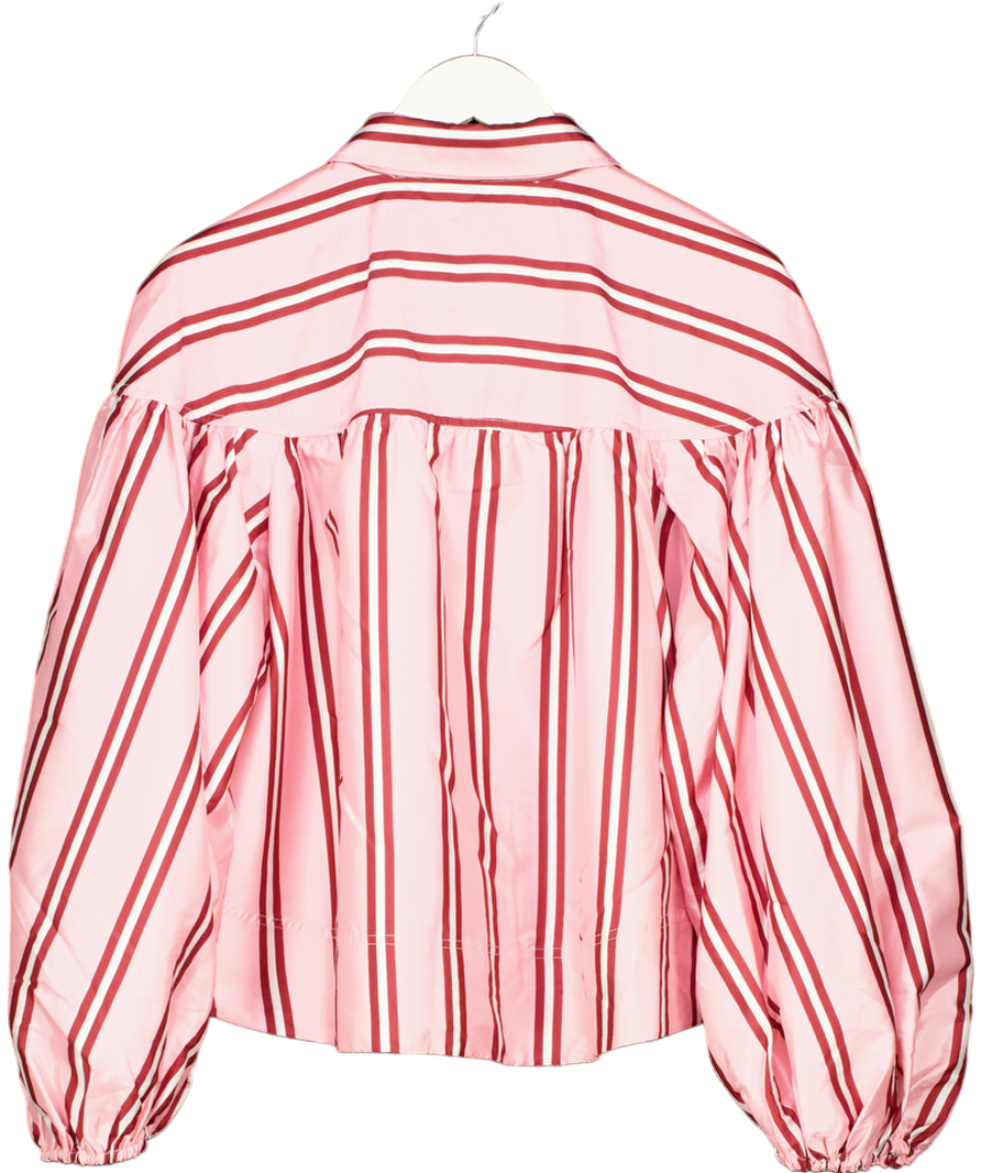 ANTHROPOLOGIE Pink Pernille Rosenkilde Puff-sleeve Cropped Buttondown Shirt UK L