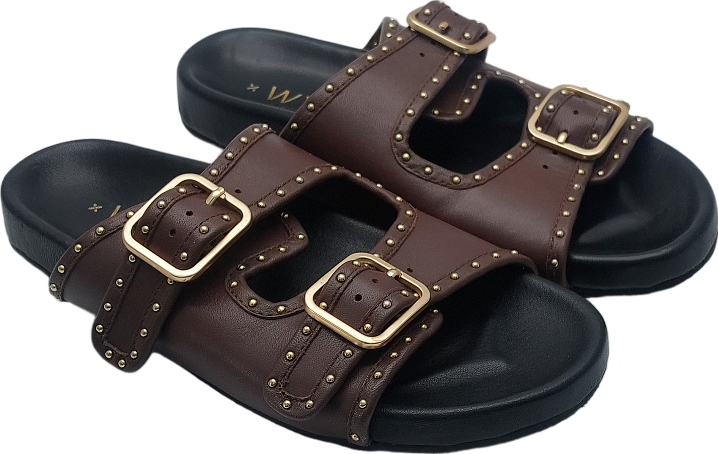 WYSE LONDON Brown Studded Double Buckle Sandals UK 4