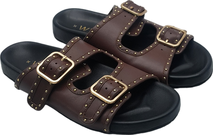 WYSE LONDON Brown Studded Double Buckle Sandals UK 4