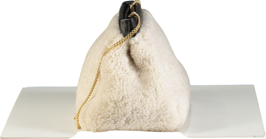 DeMellier London Demellier Cream N102 Cannes Shearling Clutch Bag With Chain Strap