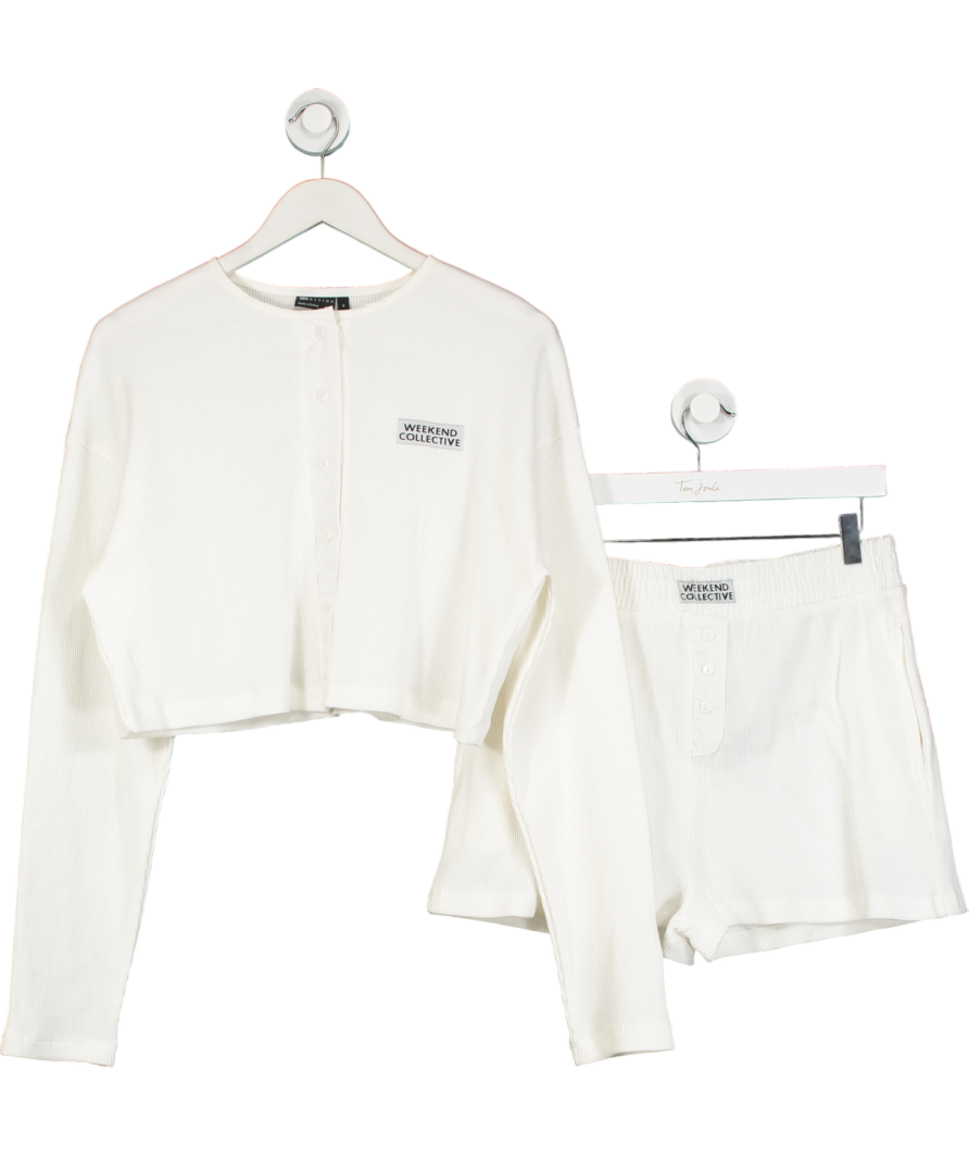 Cream 2-piece Weekend Collective Co-ord Waffle Button Top Uk M And Shorts In Coconut Milk UK S