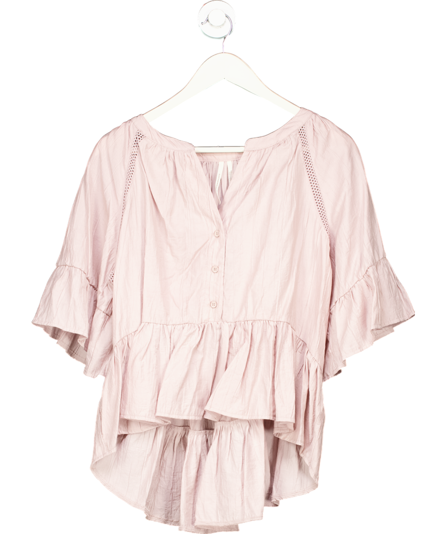 Anthropologie Pink Scoop Neck Ruffle Blouse UK M
