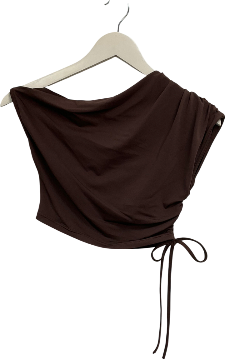 Ego Brown Ruched Detail Asymmetric Crop Top UK S