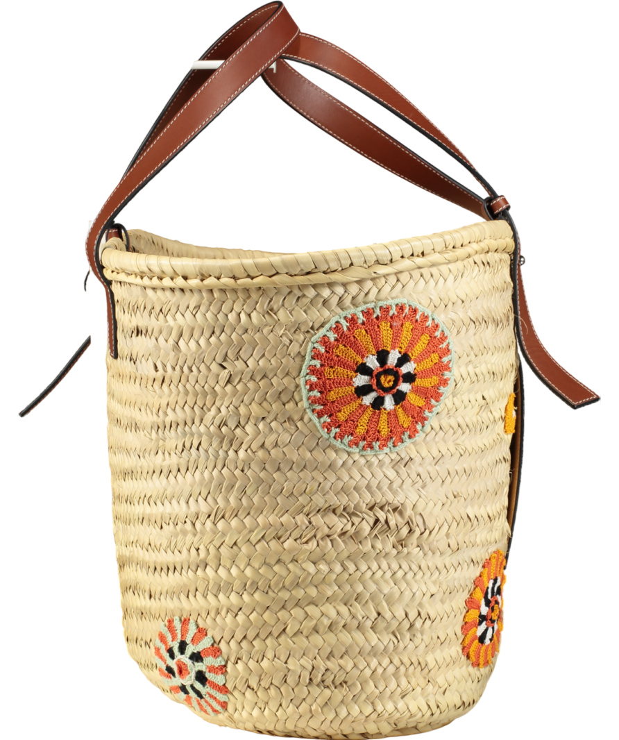LOEWE Grande basket Tote Bag In Rafia Ricamata Floreale