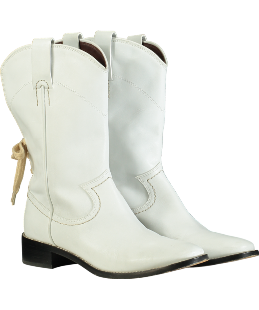 See by Chloé White Leather Western Style Boots Mid Calf UK 8 EU 41 👠