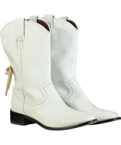 See by Chloé White Leather Western Style Boots Mid Calf UK 8 EU 41 👠