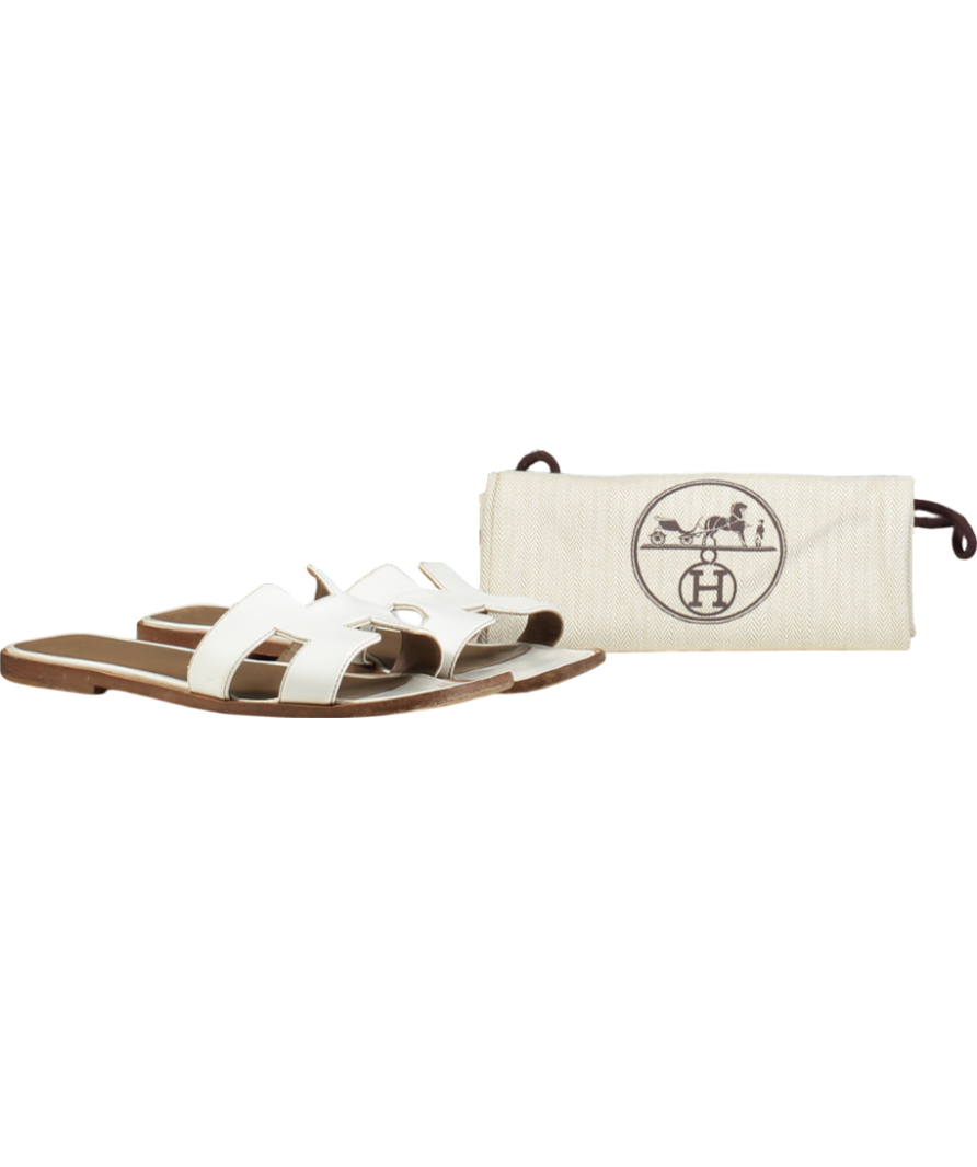 Hermès White Oran Sandals UK 5 EU 38 👠