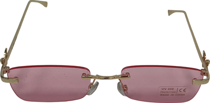 Pink Rimless Butterfly Embellished Sunglasses One Size