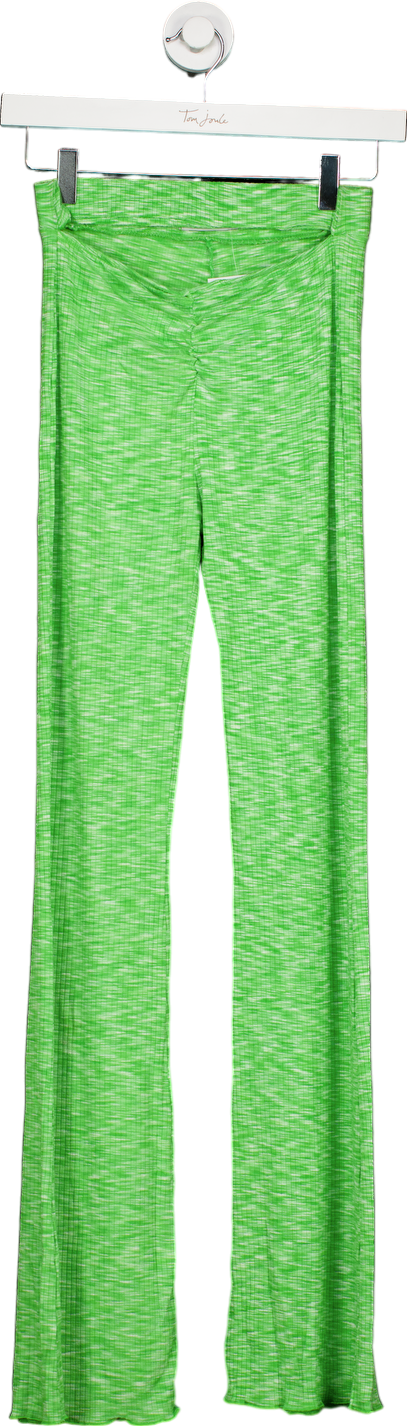 Bershka Green Ribbed Flared Trousers UK XS