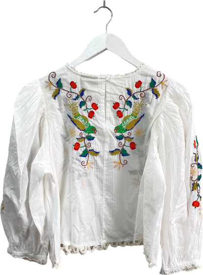 FARM RIO Pitanga Embroidered Billowy-sleeve Blouse - Off White UK L
