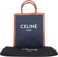 CELINE Blue Navy / Tan Brown Leather Vertical Cabas Tote Tote Bag With Crossbody Strap