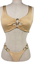 Oh Polly Metallic Scoop Neck Double Gold Tone Ring Bikini UK XS