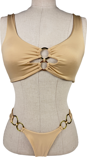 Oh Polly Metallic Scoop Neck Double Gold Tone Ring Bikini UK XS