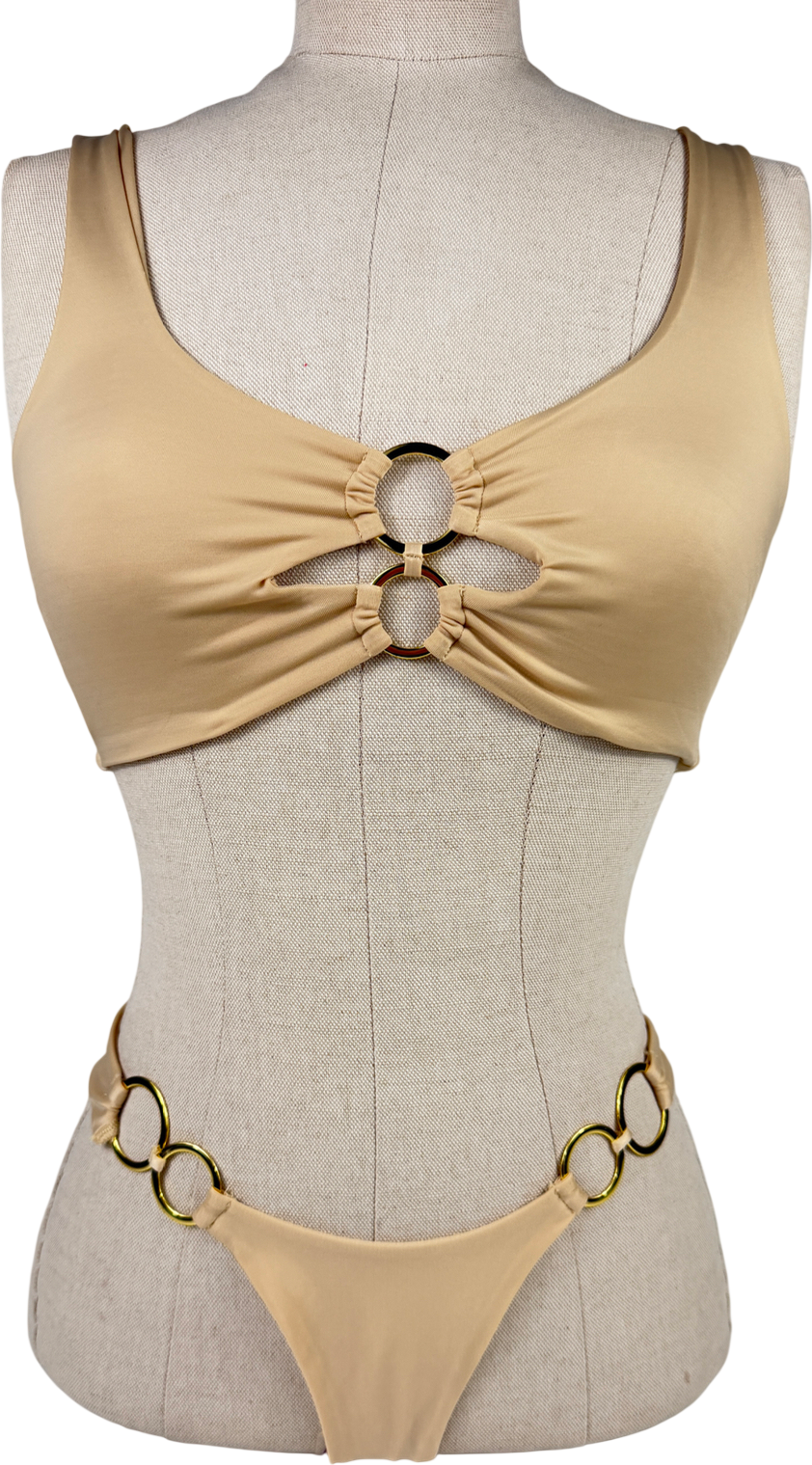 Oh Polly Metallic Scoop Neck Double Gold Tone Ring Bikini UK XS
