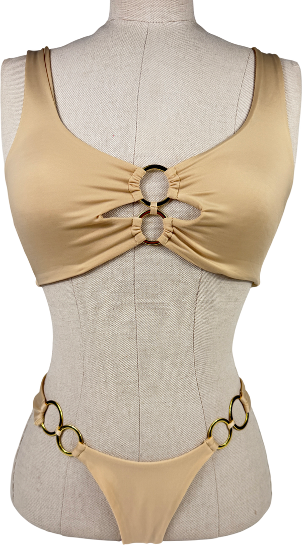 Oh Polly Metallic Scoop Neck Double Gold Tone Ring Bikini UK XS