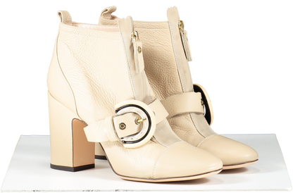 AGL Cream Leather Buckle Detail Ankle Boots UK 8 EU 41 👠