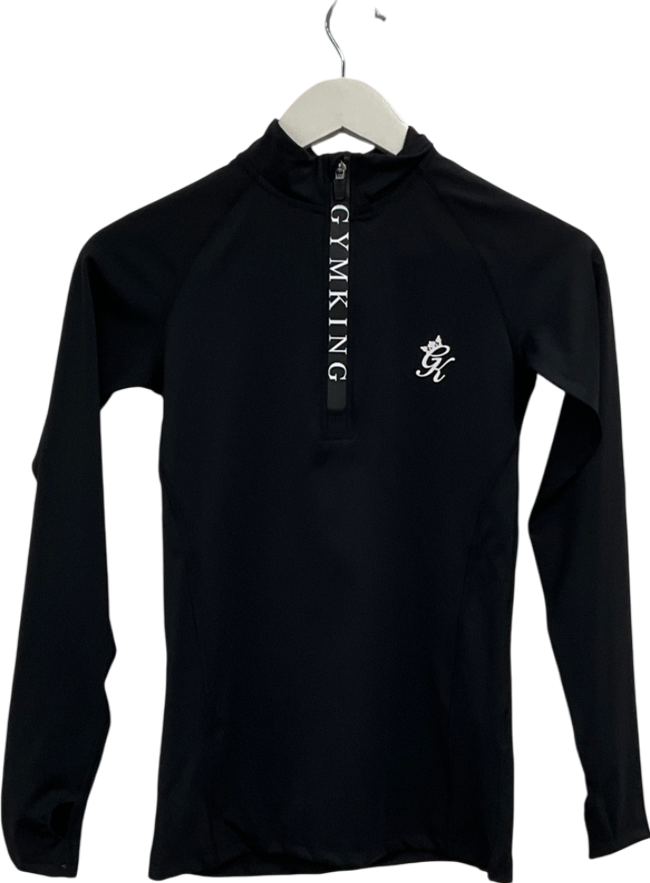 GYM KING Black Impact Taped Funnel 1/4 Zip Long Sleeve Top UK 8
